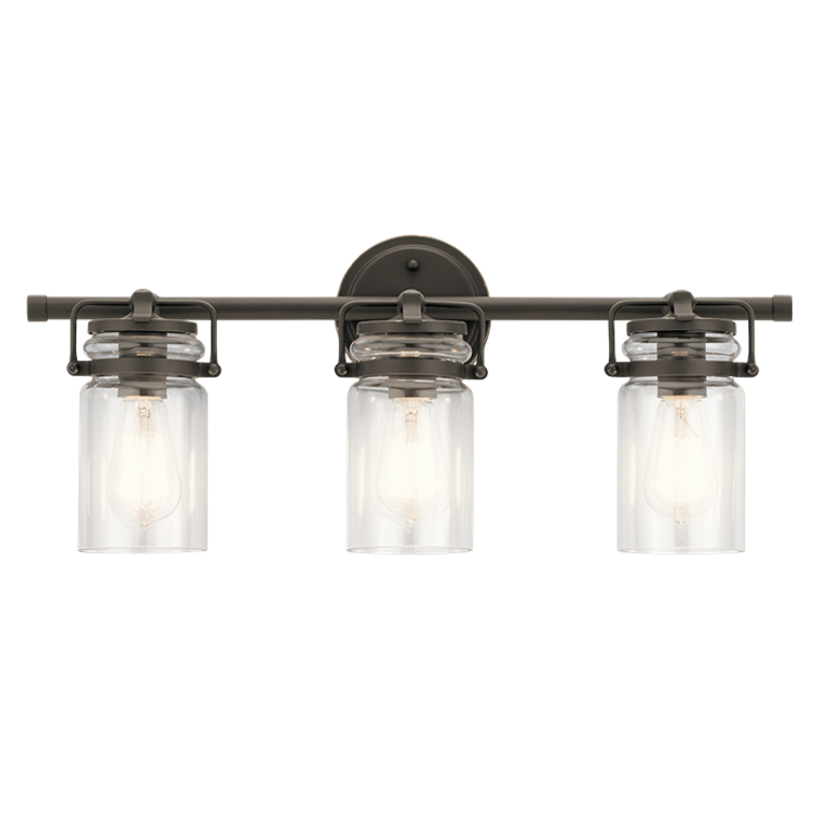 Brinley 3 Light Vanity in Olde Bronze with Clear Glass Shades by Kichler Lighting 45689OZ