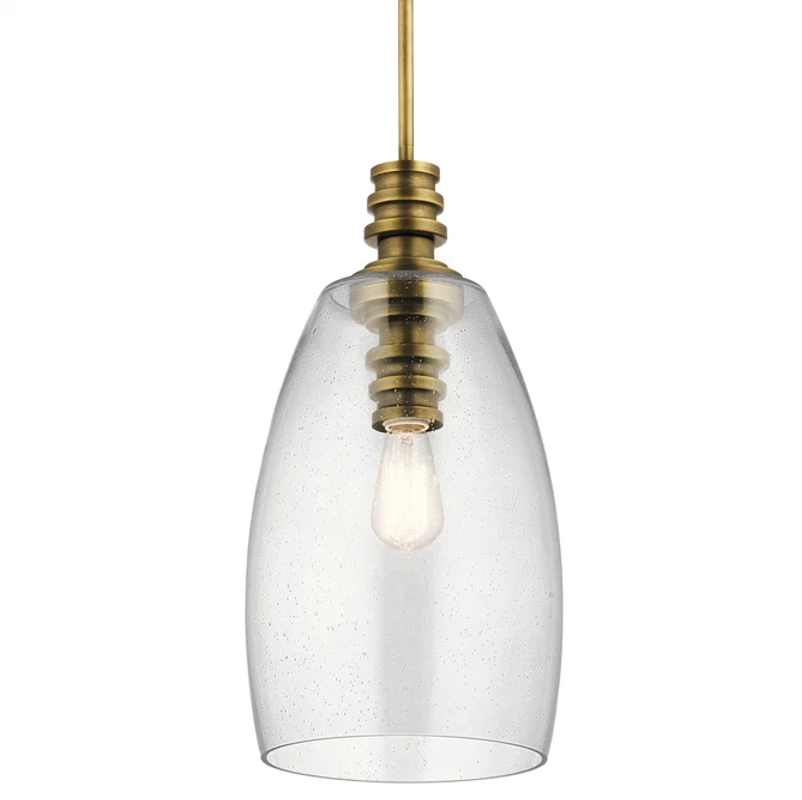 Lakum Pendant by Kichler in Natural Brass with Clear Seedy Glass 43090NBR