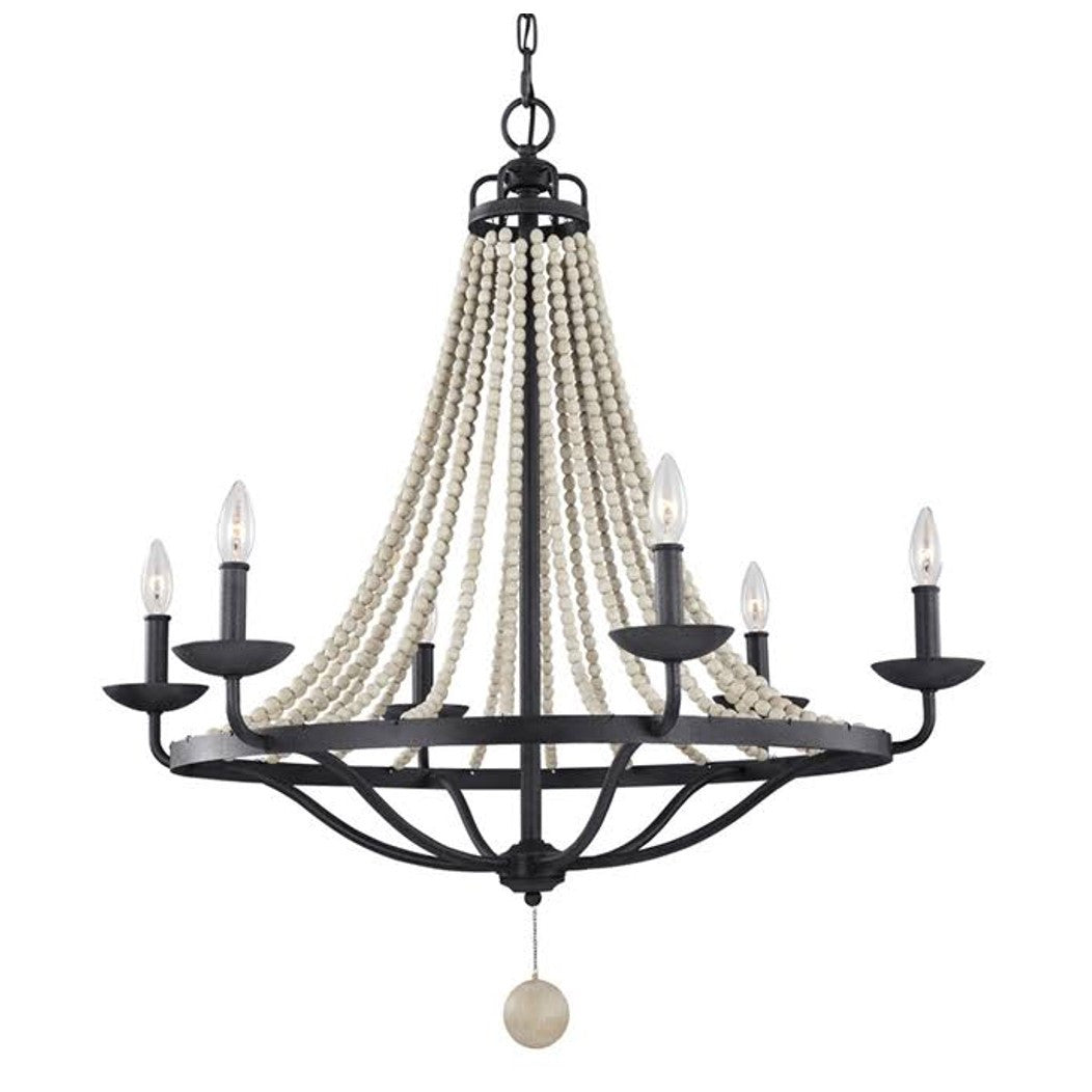 6 Light Nori Chandelier in Dark Weathered Zinc and Driftwood Grey Faux Wood Beads by Feiss F3129/6DWZ/DWG