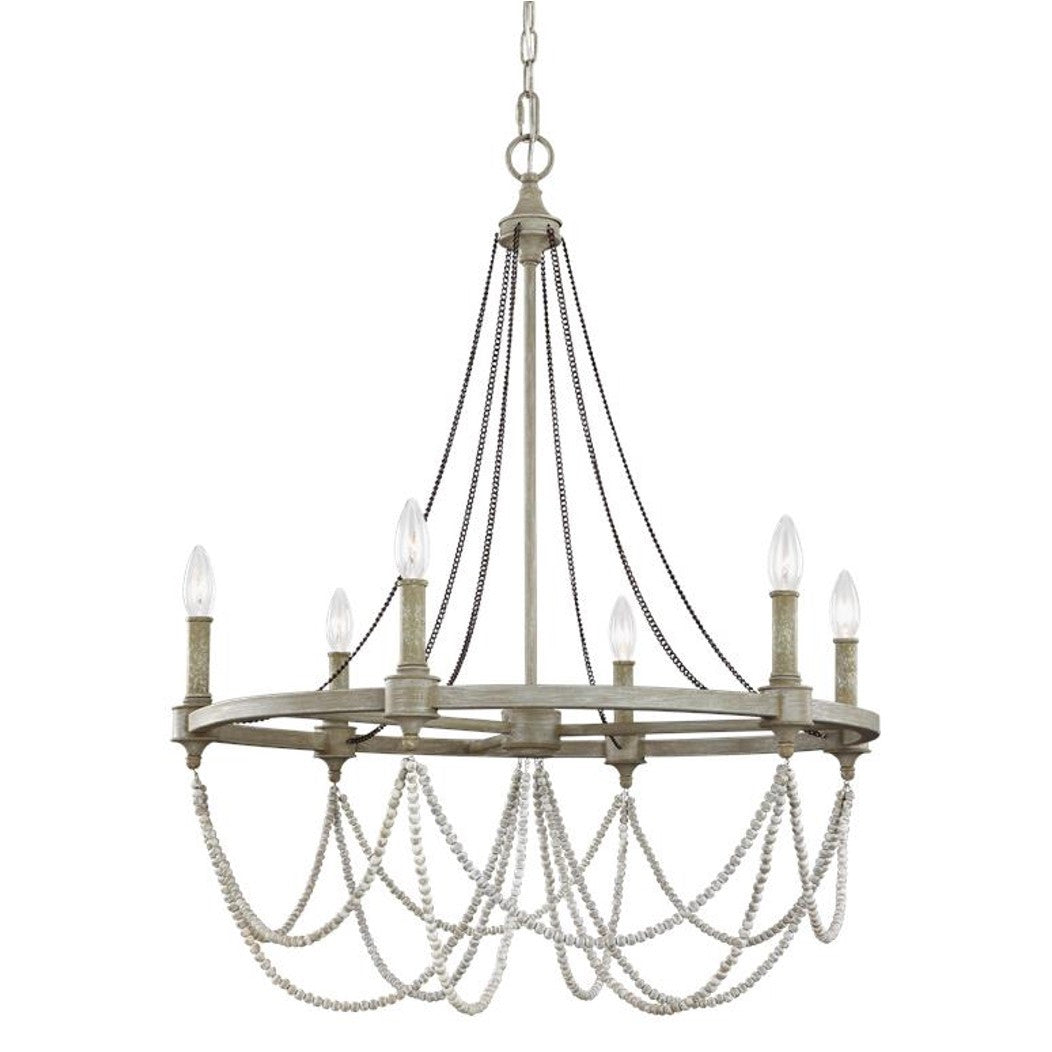 Feiss 6 Light Beverly Chandelier in French Washed Oak and Distressed White Wood F3132/6FWO/DWW