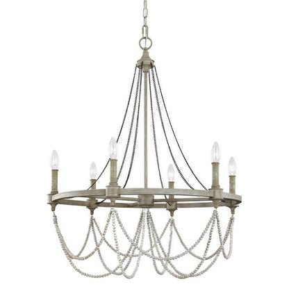 Feiss 6 Light Beverly Chandelier in French Washed Oak and Distressed White Wood F3132/6FWO/DWW