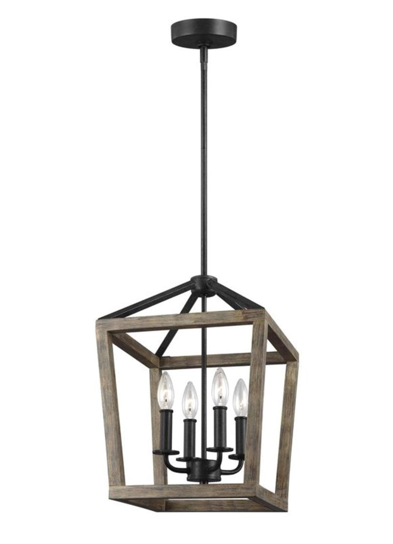Gannet Chandelier in Weathered Oak Wood / Antique Forged Iron by Feiss, F3190/4WOW/AF