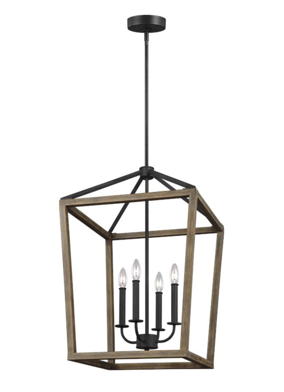 Gannet Chandelier in Weathered Oak Wood / Antique Forged Iron by Feiss, F3191/4WOW/AF