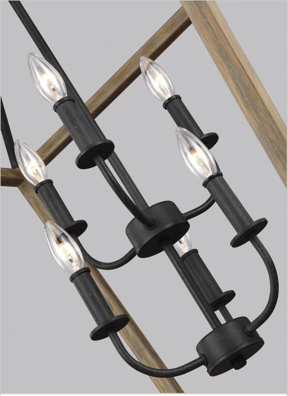 Gannet Chandelier in Weathered Oak Wood / Antique Forged Iron by Feiss, F3192/6WOW/AF