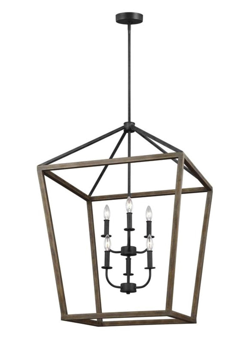Gannet Chandelier in Weathered Oak Wood / Antique Forged Iron by Feiss, F3192/6WOW/AF