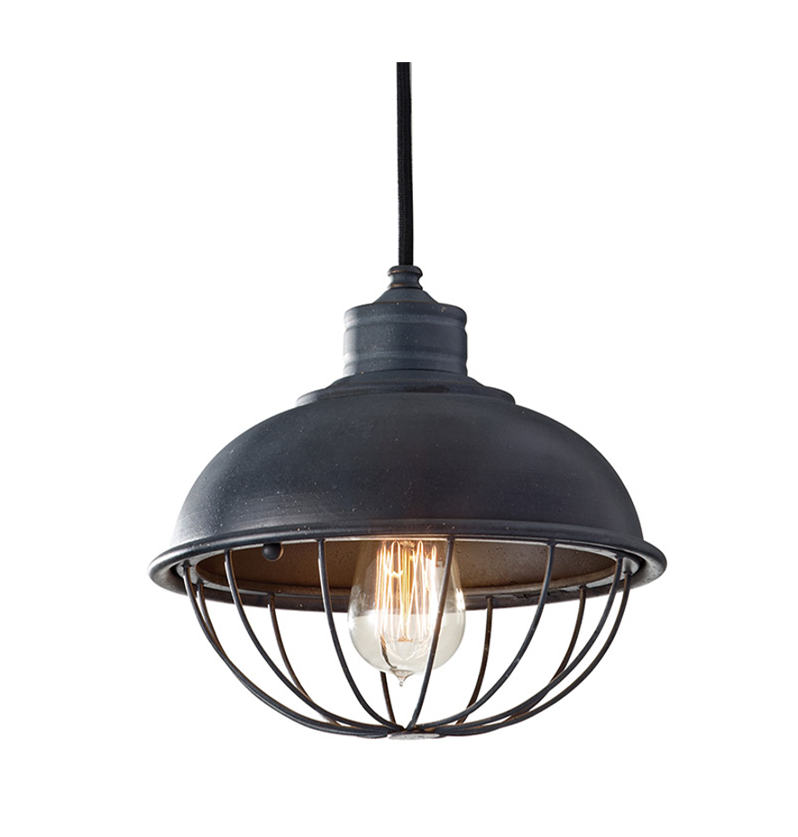 Urban Renewal Industrial Caged Pendant in black Antique Aged Iron finish with Black Cord by Murray Feiss P1242AF