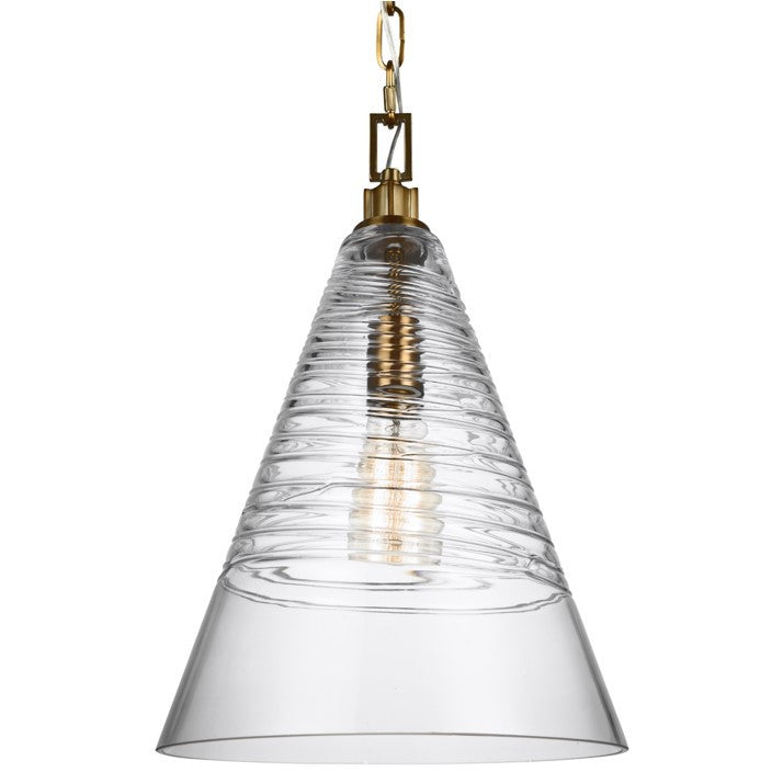 Elmore Cone Pendant in Burnished Brass with Clear Candy Glass Shade by Feiss P1445BBS