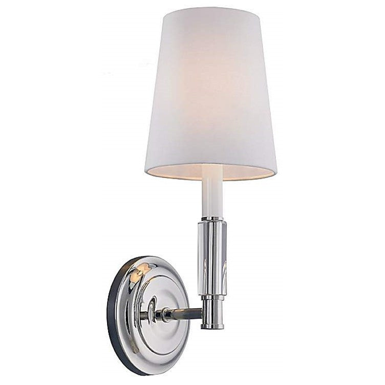 1 Light Lismore Wall Sconce by Feiss in Polished Nickel with Ivory White Fabric Shade WB1717PN