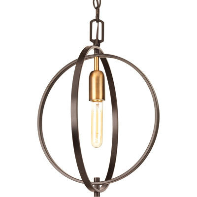 Small Swing Orb Pendant in Antique Bronze with Satin Brass Accents by Progress Lighting P5180-20