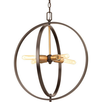 Medium Swing Orb Pendant in Antique Bronze with Satin Brass Accents by Progress Lighting P5190-20