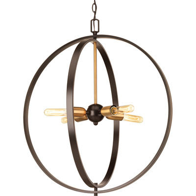 Large Swing Orb Pendant in Antique Bronze with Satin Brass Accents by Progress Lighting P5190-20