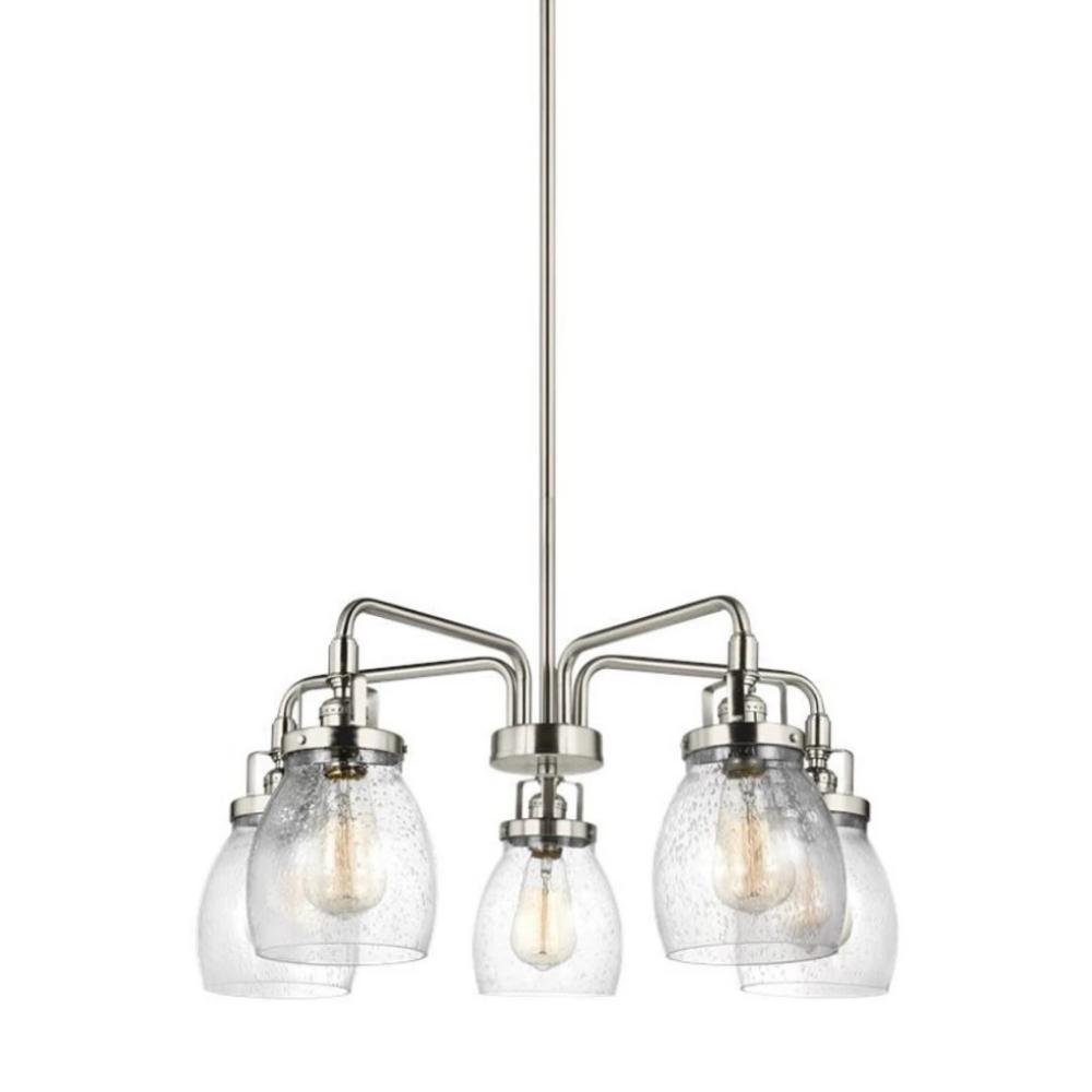 5 Light Belton Chandelier in Brushed Nickel with Clear Seedy Glass by Sea Gull Lighting 3114505-962