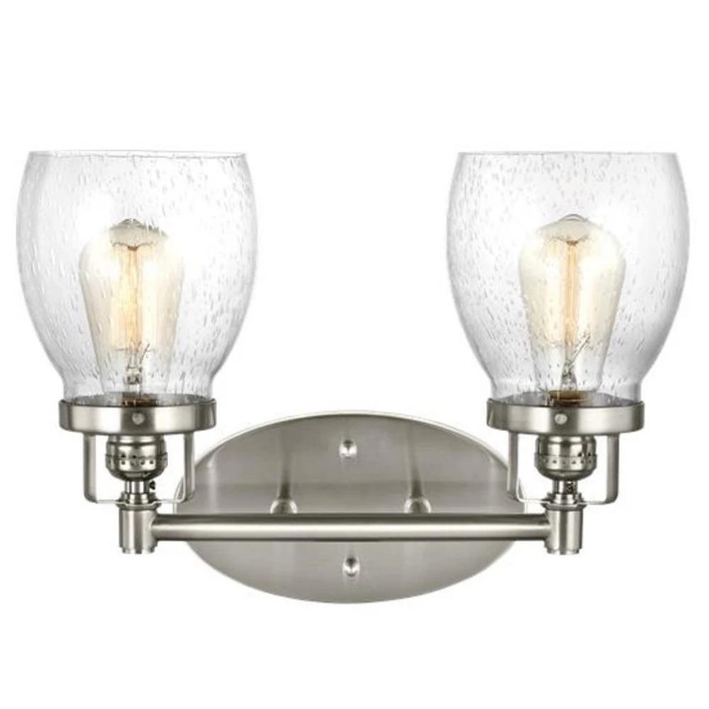 2 Light Belton Vanity in Brushed Nickel with Clear Seedy Glass by Sea Gull Lighting 4414502-962