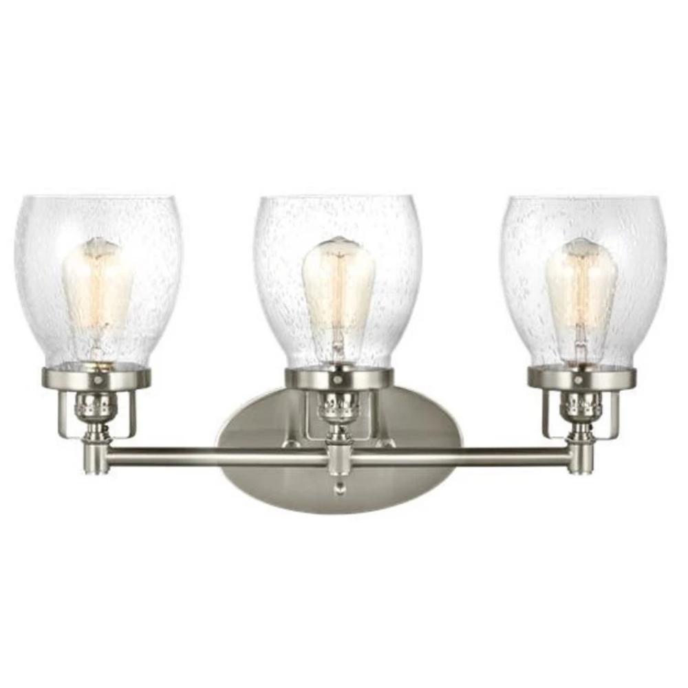 3 Light Belton Vanity in Brushed Nickel with Clear Seedy Glass by Sea Gull Lighting 4414503-962