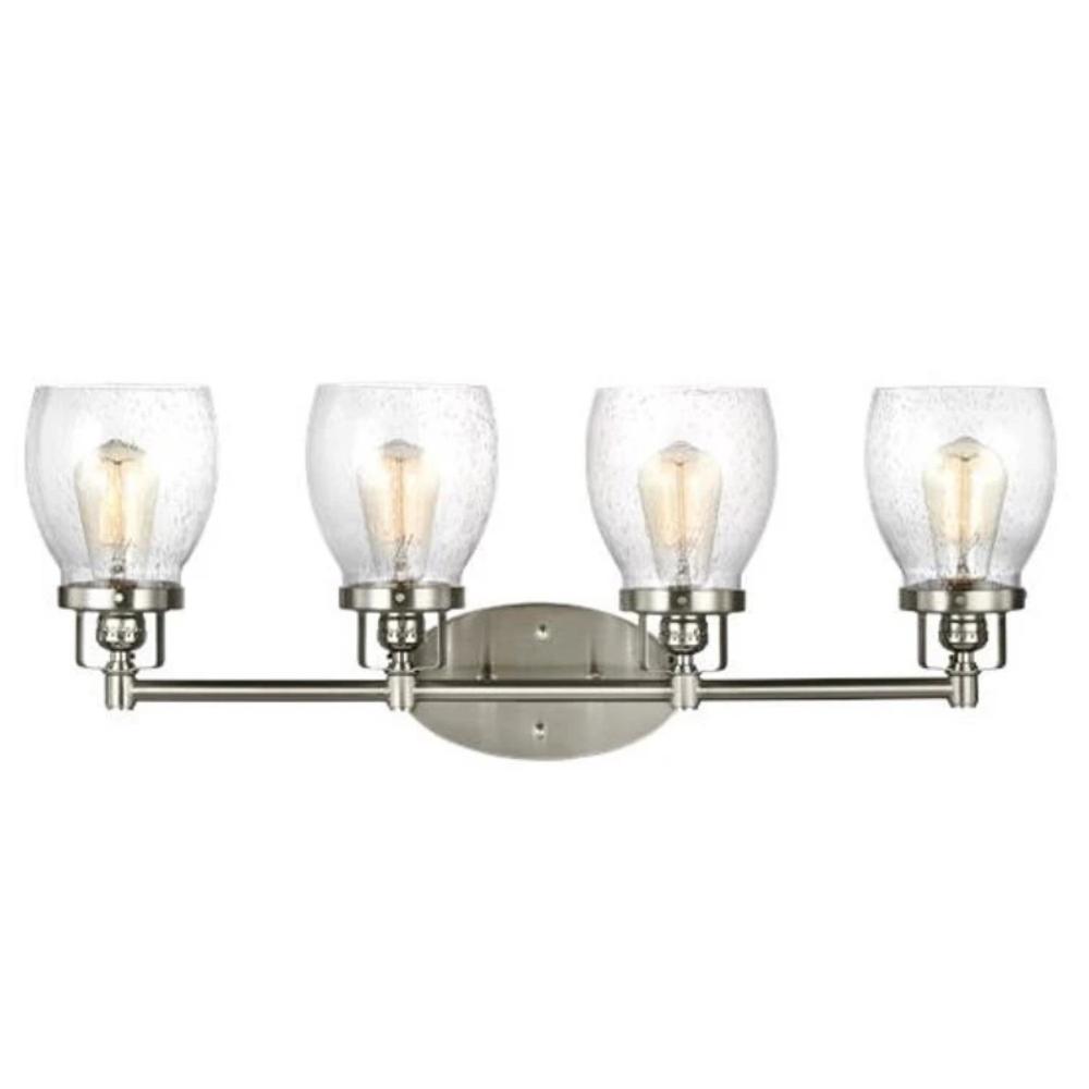 4 Light Belton Vanity in Brushed Nickel with Clear Seedy Glass by Sea Gull Lighting 4414504-962