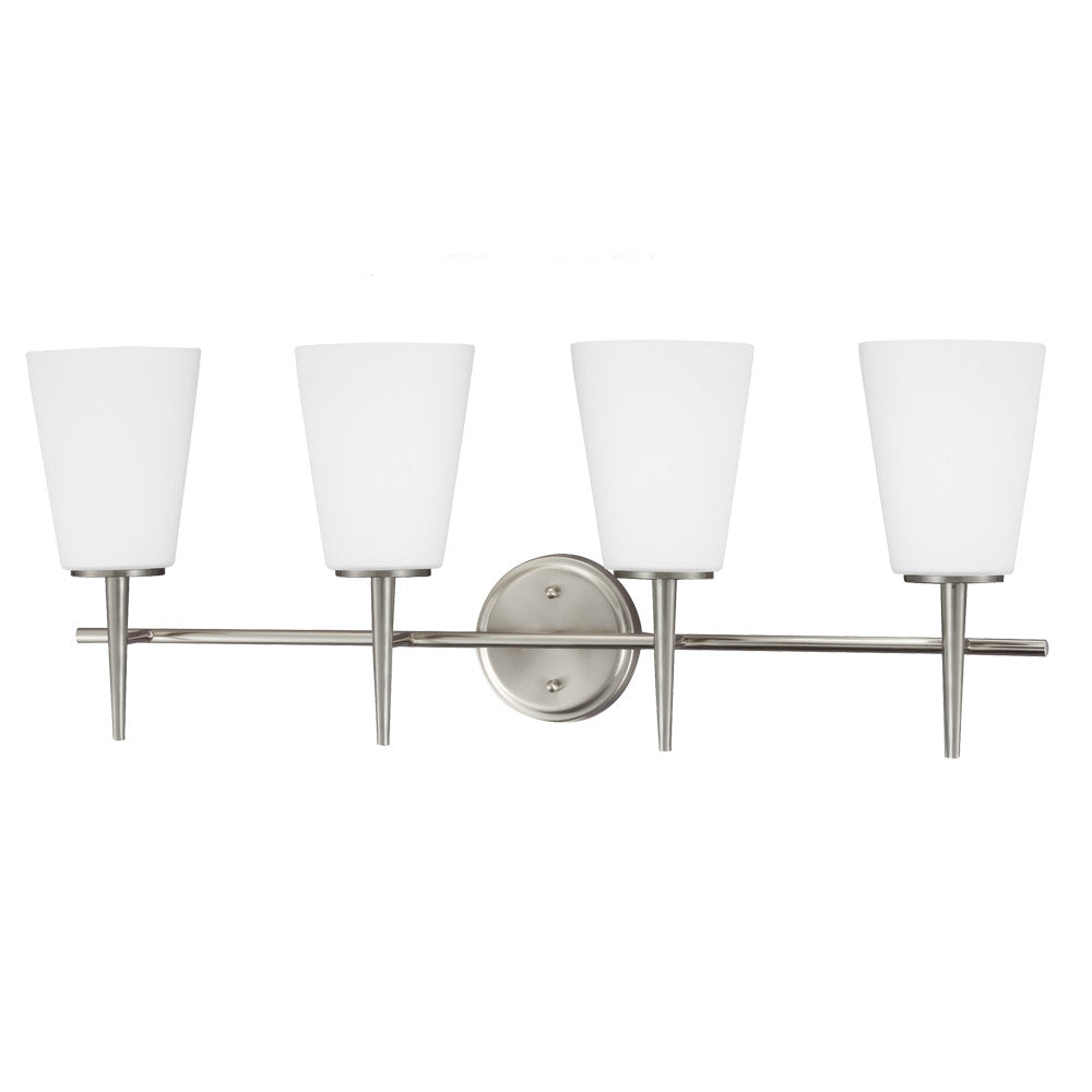 4 Light Driscoll Bath Light in Brushed Nickel, by Seagull Lighting, 4440404-962