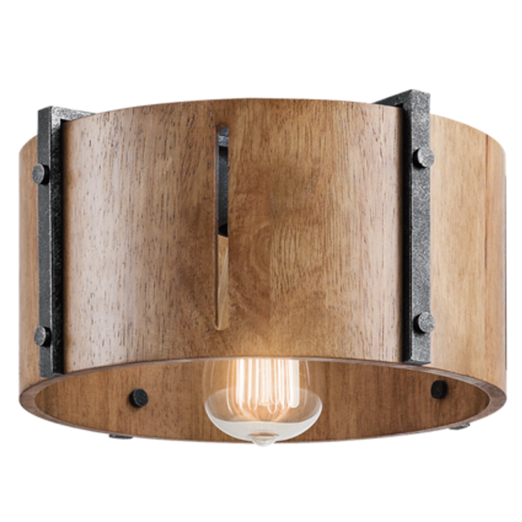 Elbur 1 Light Semi Flush in Distressed Black with Natural Maple Shade by Kichler Lighting 42643DBK