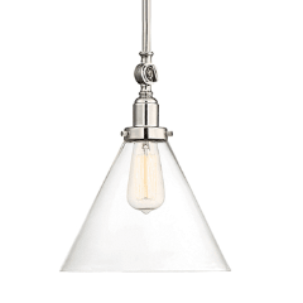 Drake Pendant by Savoy House in Polished Nickel with clear glass cone shade 7-9132-1-109