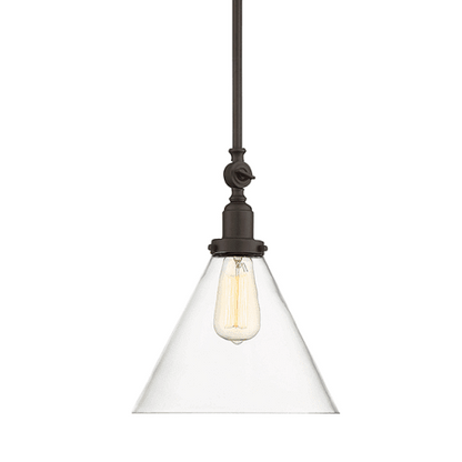 Drake Pendant by Savoy House in English Bronze with clear glass cone shade 7-9132-1-13