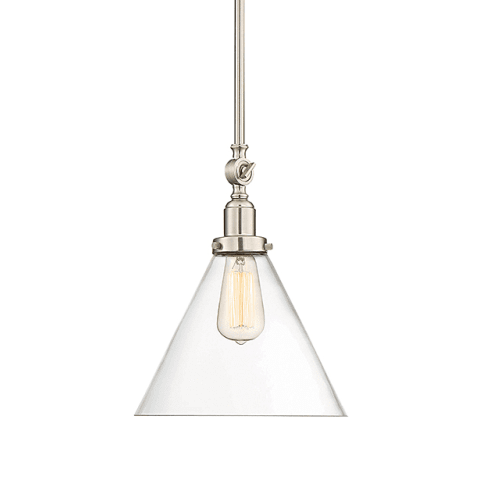 Drake Pendant by Savoy House in Satin Nickel with clear glass cone shade 7-9132-1-SN