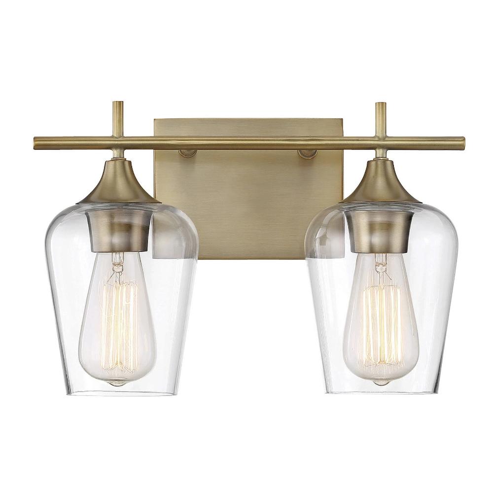 Octave 2 Light Vanity in Warm Brass with Clear Glass Shades by Savoy House 8-4030-2-322