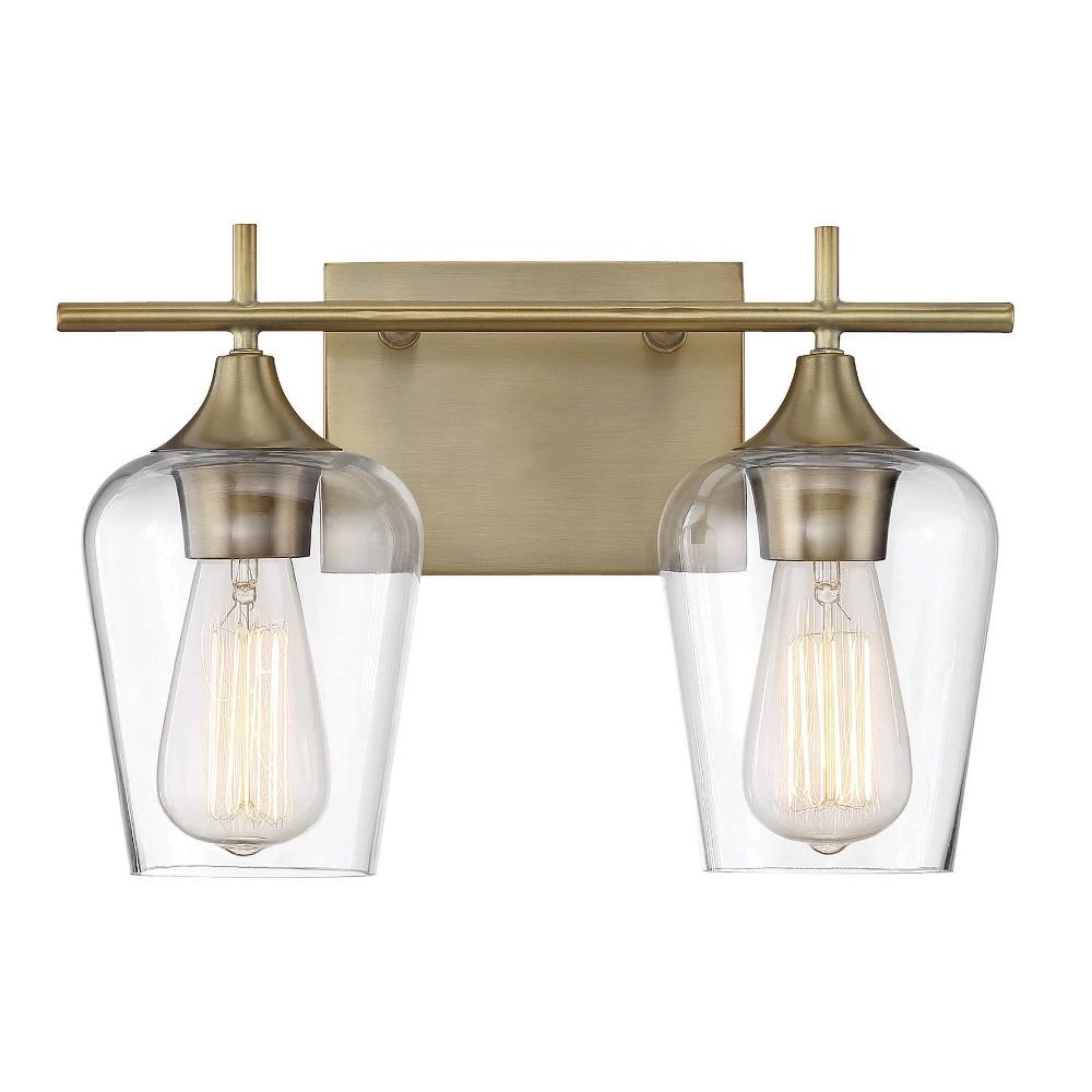 Octave 2 Light Vanity in Warm Brass with Clear Glass Shades by Savoy House 8-4030-2-322