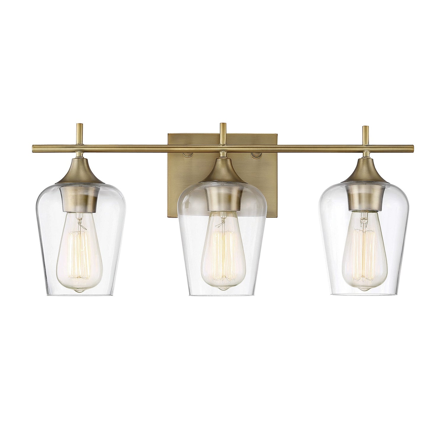 Octave 3 Light Vanity in Warm Brass with Clear Glass Shades by Savoy House 8-4030-3-322