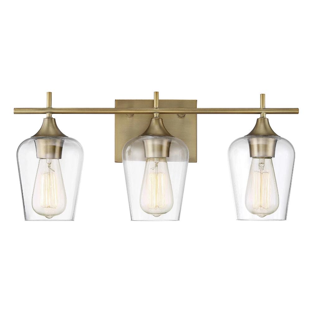 Octave 3 Light Vanity in Warm Brass with Clear Glass Shades by Savoy House 8-4030-3-322