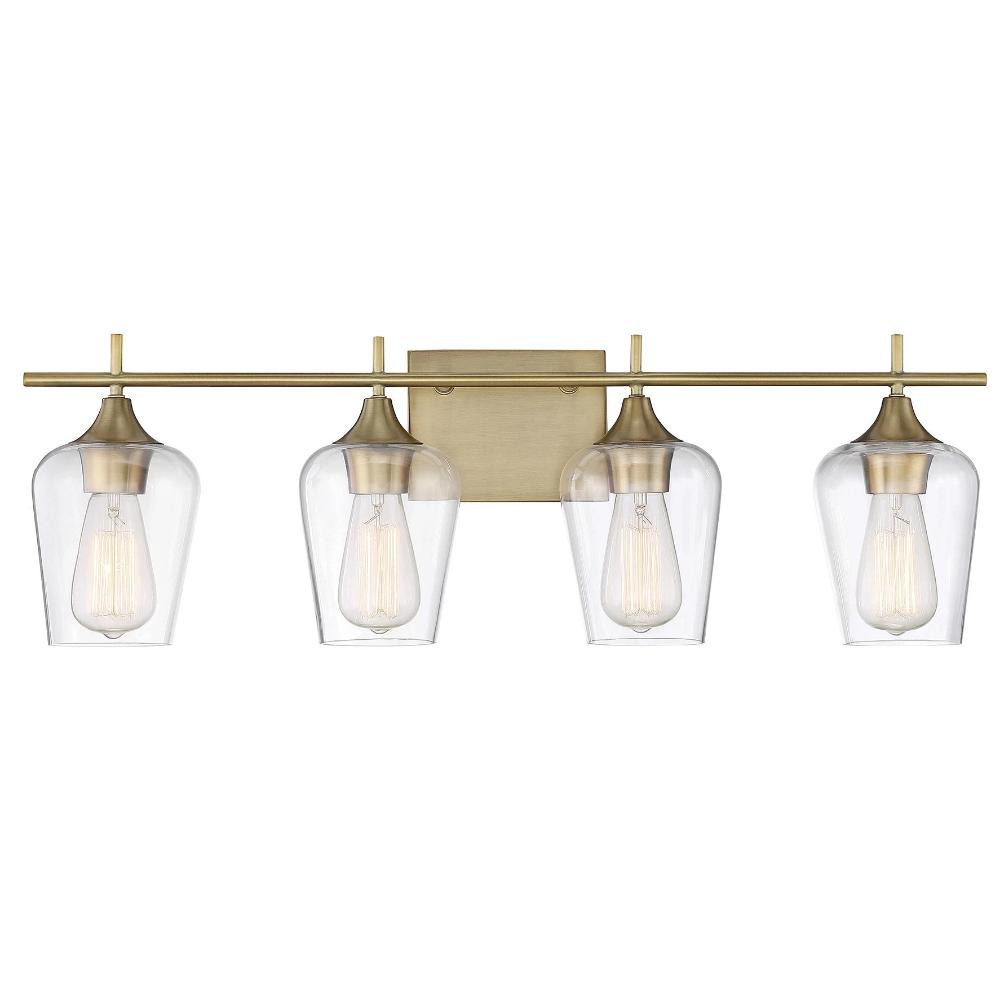 Octave 4 Light Vanity in Warm Brass with Clear Glass Shades by Savoy House 8-4030-4-322