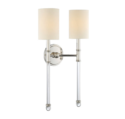 Savoy House Fremont 2 Light Wall Sconce in Polished Nickel and Soft White Fabric Shade 9-103-2-109