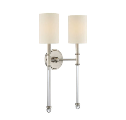Savoy House Fremont 2 Light Wall Sconce in Satin Nickel and Soft White Fabric Shade 9-103-2-SN