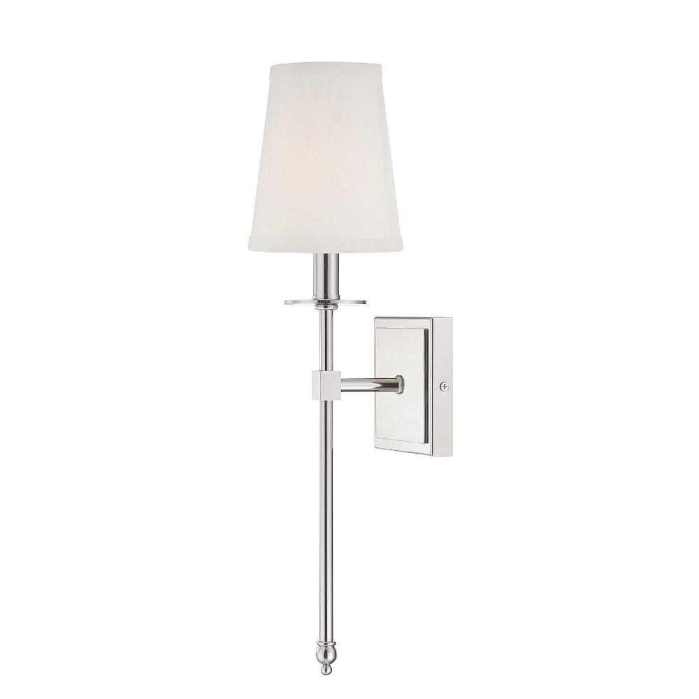 Small Monroe Sconce, 1-Light Wall Sconce, Polished Nickel, White Fabric Shade
