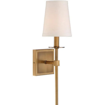 Small Monroe Sconce, 1-Light Wall Sconce, Warm Brass, White Fabric Shade
