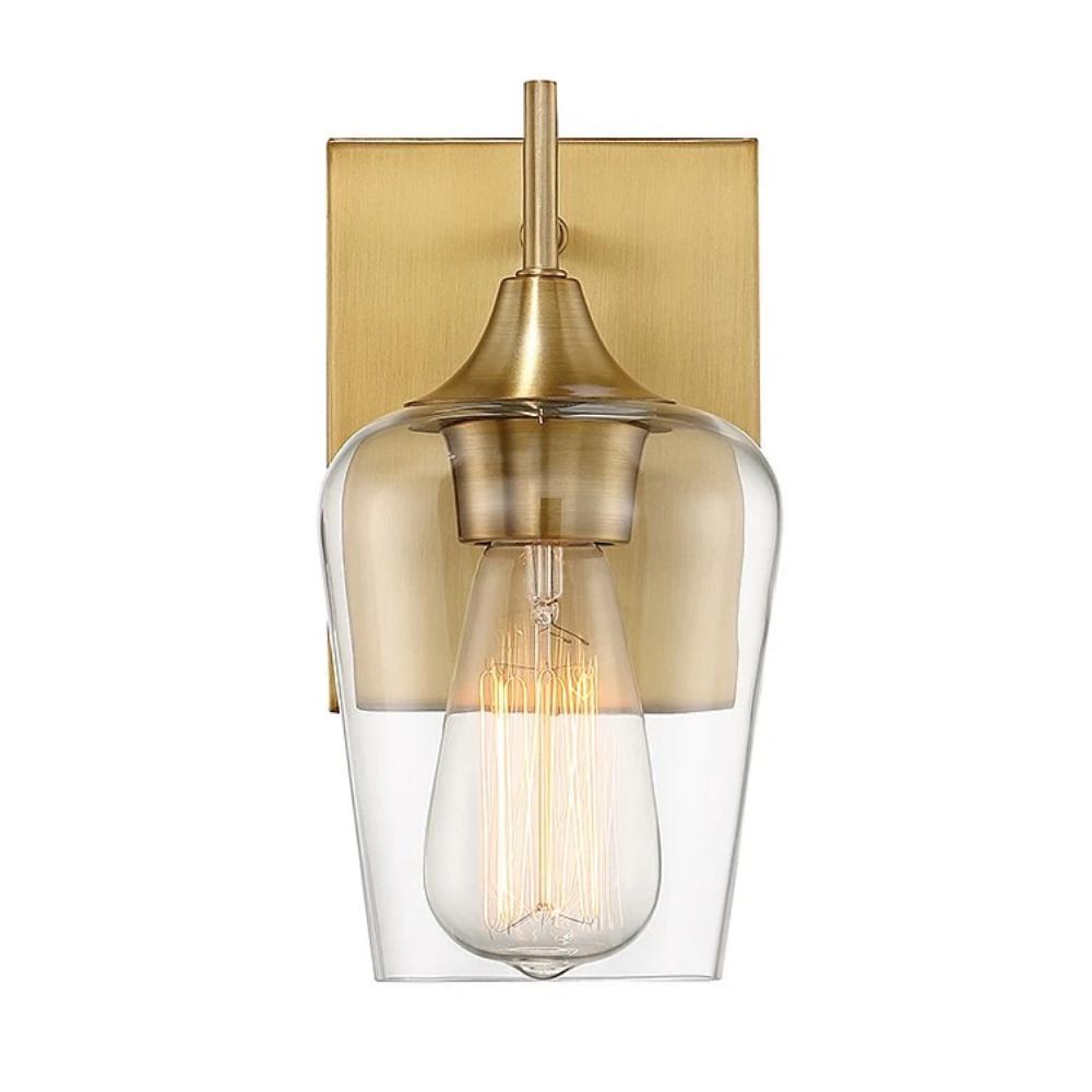Octave 1 Light Vanity in Warm Brass with Clear Glass Shade by Savoy House 9-4030-1-322