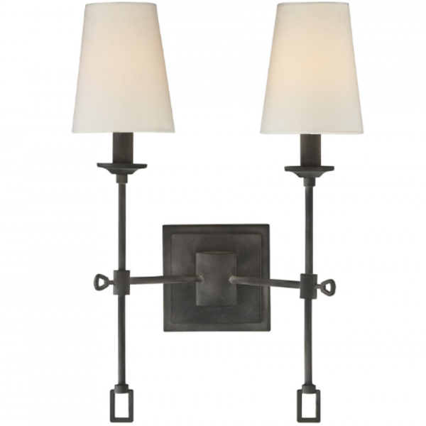 Lorainne Double Light Wall Sconce by Savoy House in Oxidized Black with Fabric Shade 9-9004-2-88