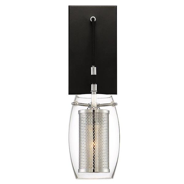Dunbar Polished Nickel and Matte Black 1-Light Industrial Wall Sconce by Savoy House 9-9065-1-67