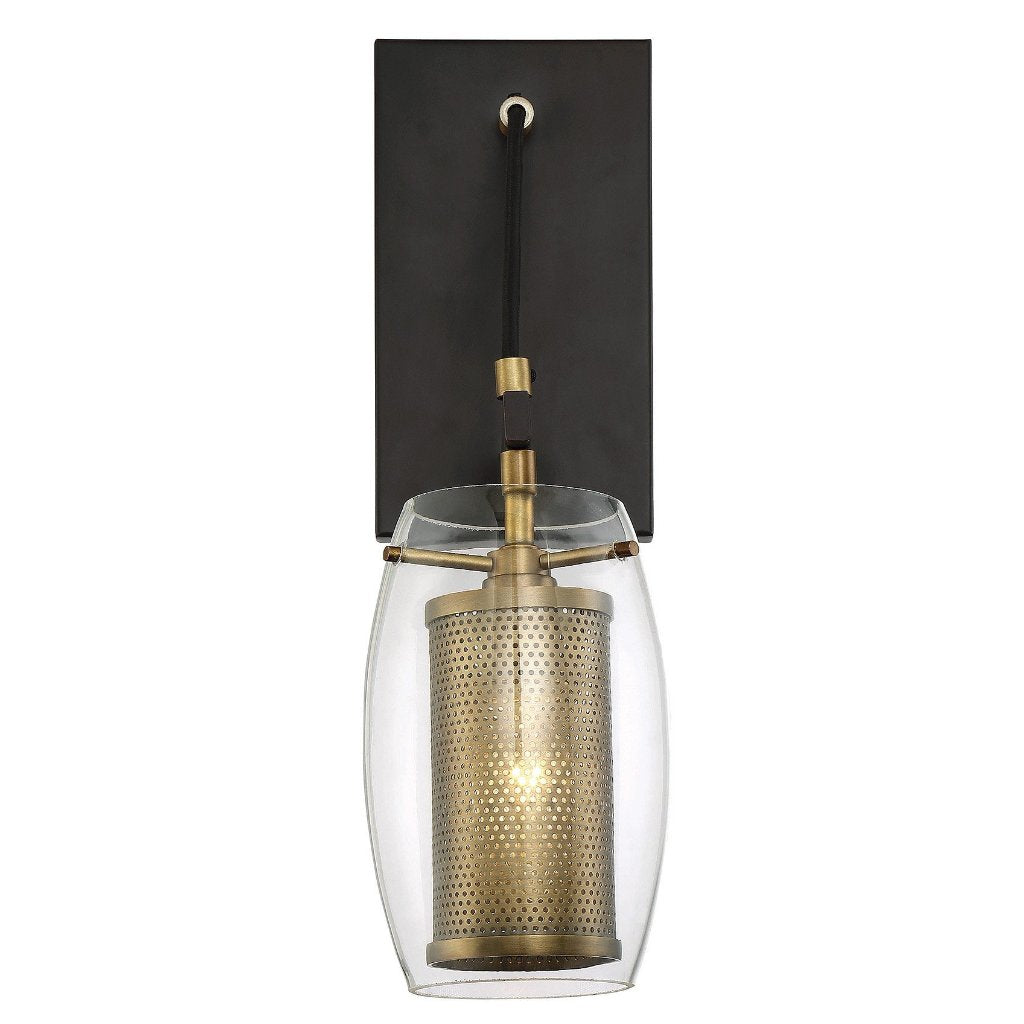 Dunbar Warm Brass and Matte Black 1-Light Industrial Wall Sconce by Savoy House 9-9065-1-95