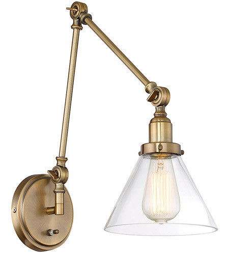 Savoy House Drake Swing Arm Wall Sconce in Antique Warm Brass with Clear Glass Cone Shade 9-9131CP-1-322