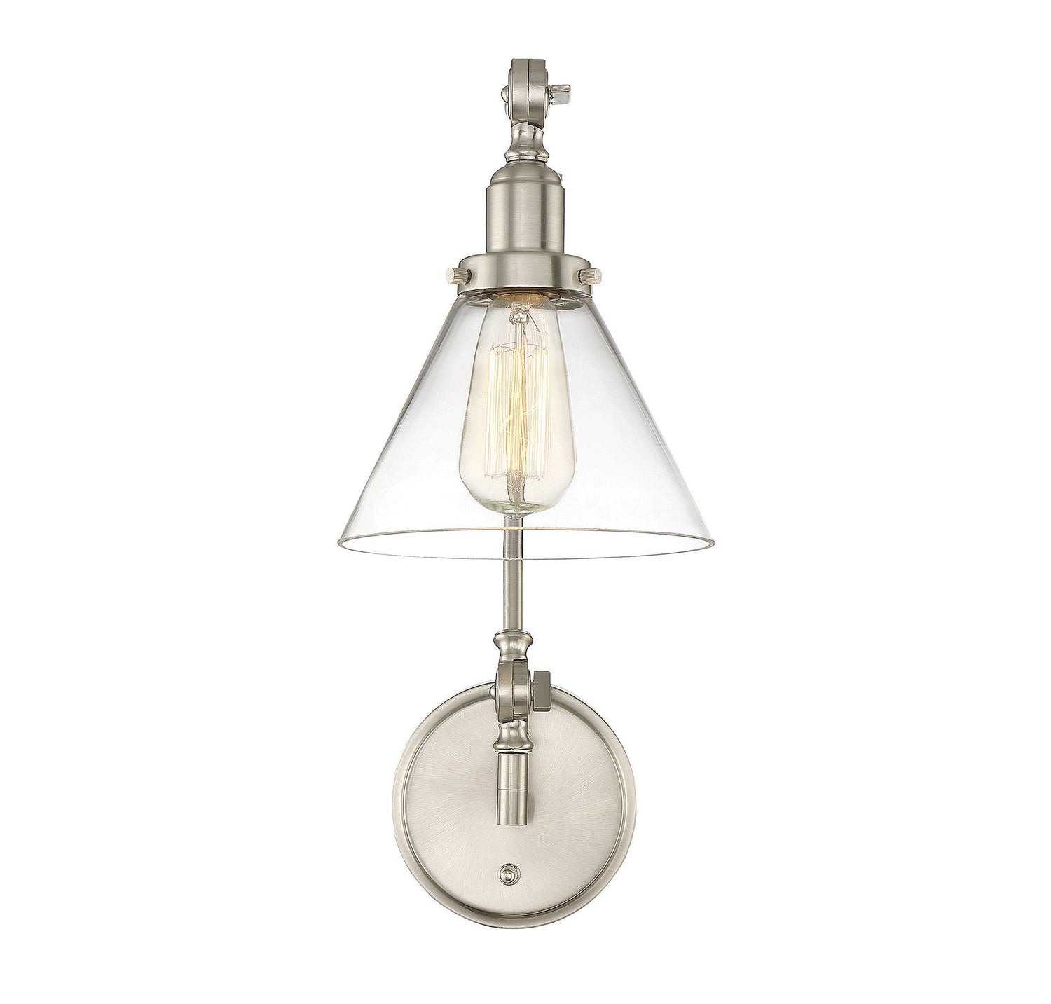 Savoy House Drake Swing Arm Wall Sconce in Satin Nickel with Clear Glass Cone Shade 9-9131CP-1-SN