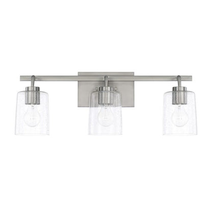 Greyson 3 Light Vanity in Brushed Nickel with Clear Seeded Glass Shades by Capital Lighting 128531BN-449