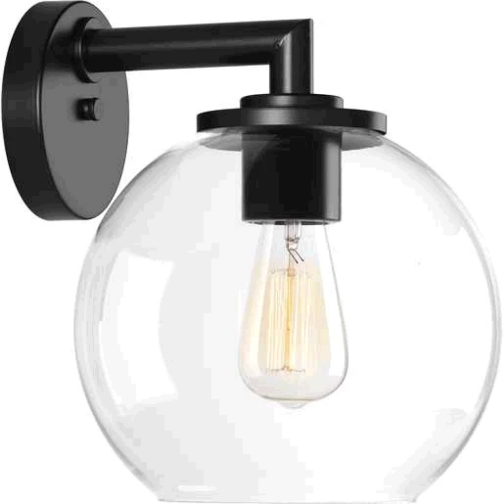1-Light Glass Globe Lantern, Black, Clear Glass