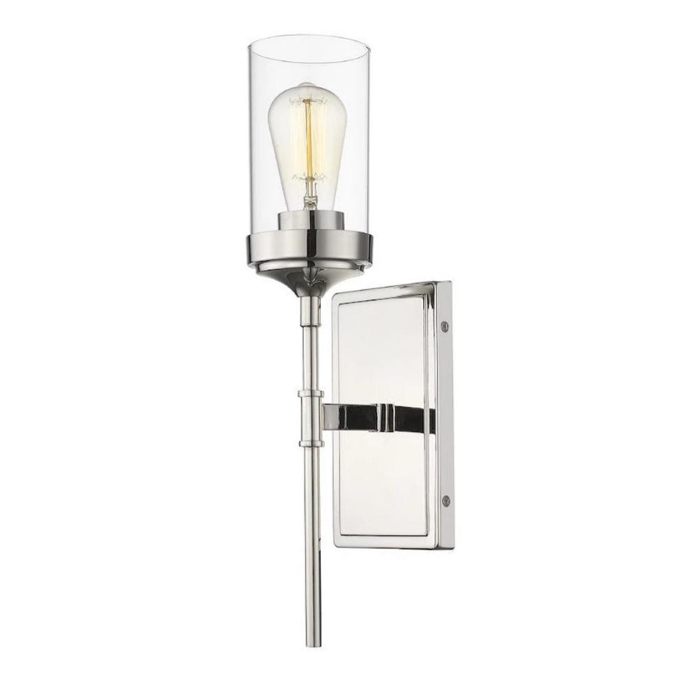 Calliope Sconce, 1-Light Wall Sconce, Polished Nickel, Clear Glass